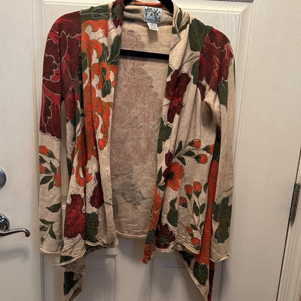 Tabitha Multicolor Floral Cardigan Cotton/Poly/Wool Blend Boho Chic Size XS